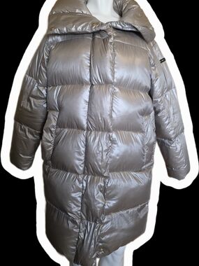 Donna Karan Metallic Silver Puffer Coat
